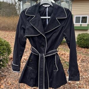 Vintage Jou Jou light trench coat, black with white trim